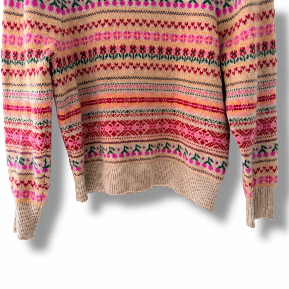 J. Crew Cream Fair Isle Crewneck Sweater with Pink, Red & Green Accents - Picture 6 of 9